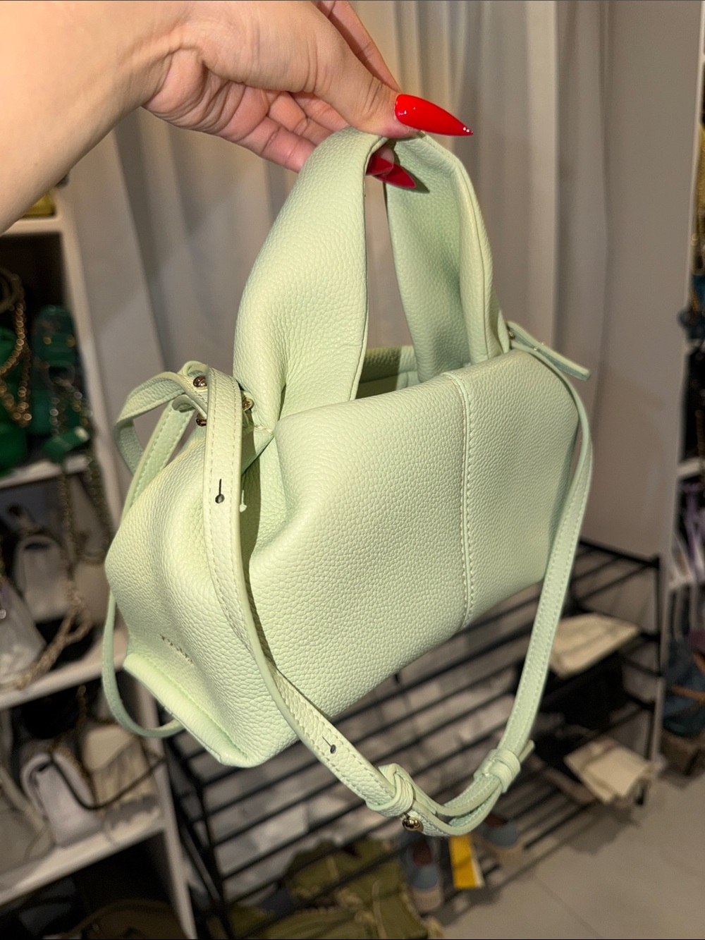 Soft Pebbled Mini Tote Bag in Mint Green